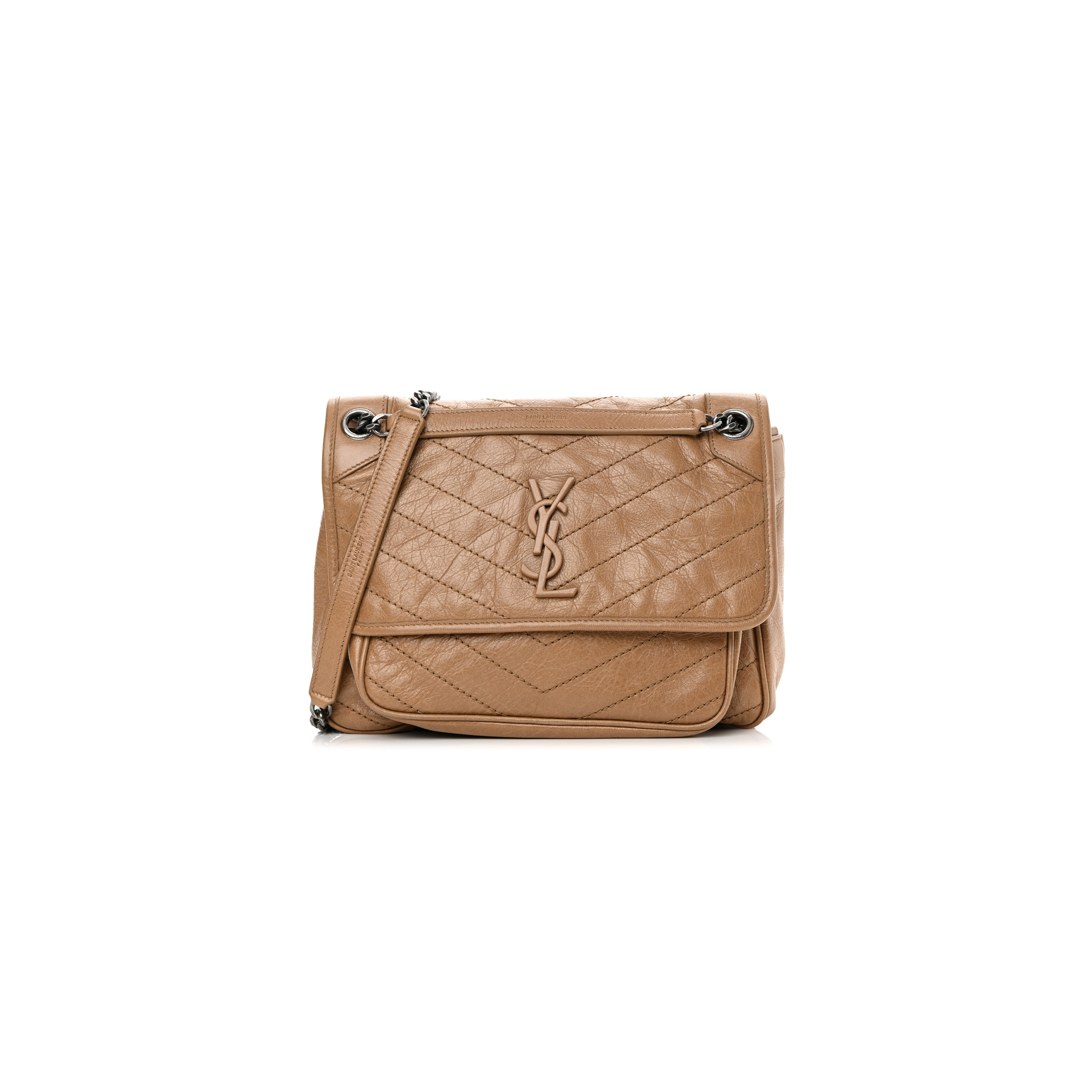 YSL NIKI MEDIUM CHAIN BAG IN CRINKLED VINTAGE LEATHER 6331581205076 (28*20*8.5cm)