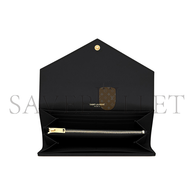 YSL CASSANDRE MATELASSÉ LARGE FLAP WALLET IN GRAIN DE POUDRE LEATHER 372264BOW011000 (19*11*3cm)
