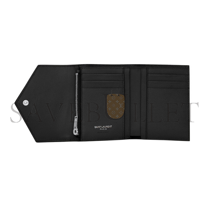 YSL CASSANDRE MATELASSÉ COMPACT TRI FOLD WALLET IN GRAIN DE POUDRE LEATHER 403943BOW021000 (12.5*10*2.5cm)