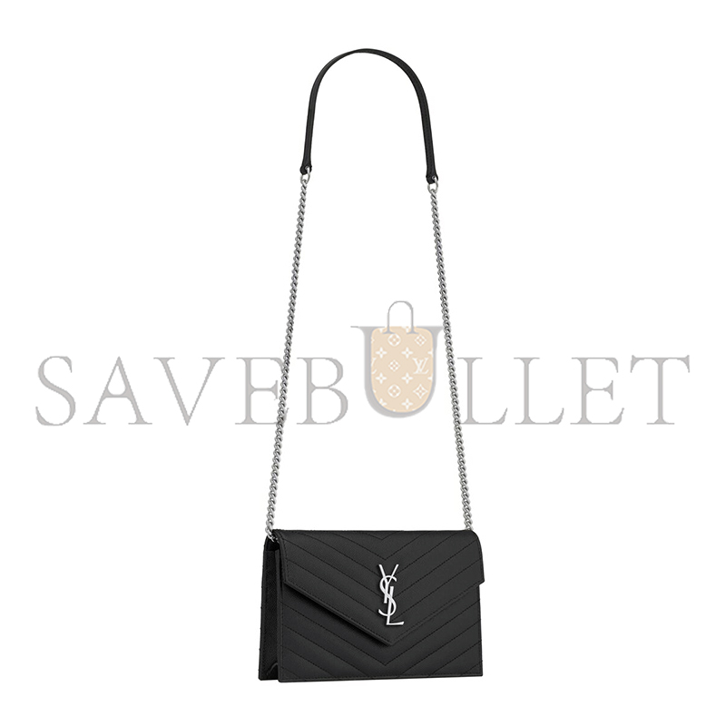 YSL CASSANDRE ENVELOPE CHAIN WALLET IN GRAIN DE POUDRE LEATHER 742920BOW021000 (19*12.5*3.5cm)