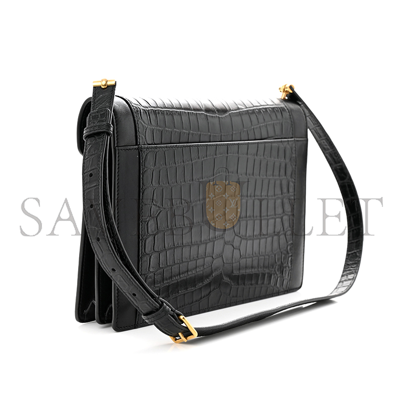 YSL GABY SATCHEL IN CROCODILE-EMBOSSED LACQUERED LEATHER AND LAMBSKIN 695724DZEUW1000 (26*18*5cm)