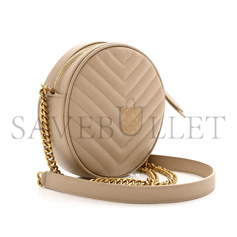 YSL VINYLE ROUND CAMERA BAG IN CHEVRON-QUILTED GRAIN DE POUDRE EMBOSSED LEATHER 6104361GF072721 (17*17*5.5cm)