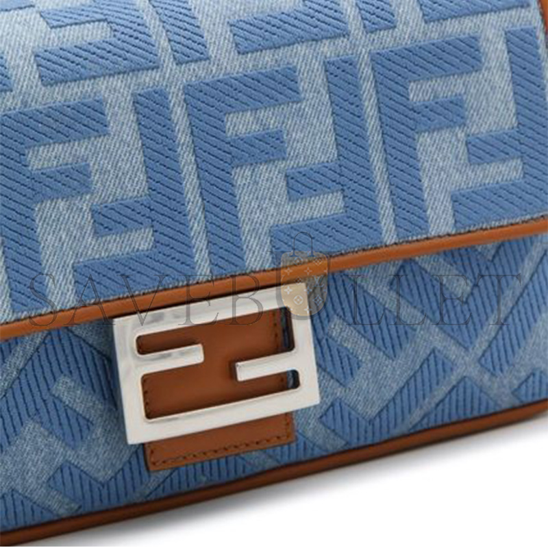 FENDI BAGUETTE FF EMBROIDERED DENIM TOTE BAG IN BLUE 8BR600AP4NF1LN5 (27*15*6cm)
