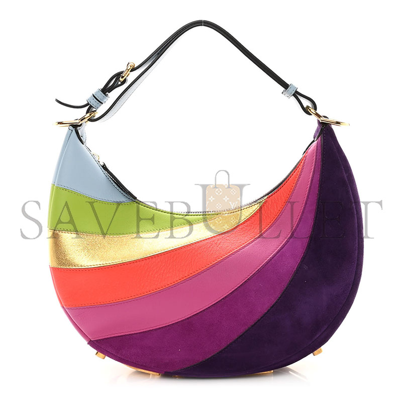 FENDI VITELLO SETA GOATSKIN SUEDE RAINBOW INLAY SMALL FENDIGRAPHY HOBO BAG MULTICOLOR AZZURRO BABY (29*24.5*10cm)
