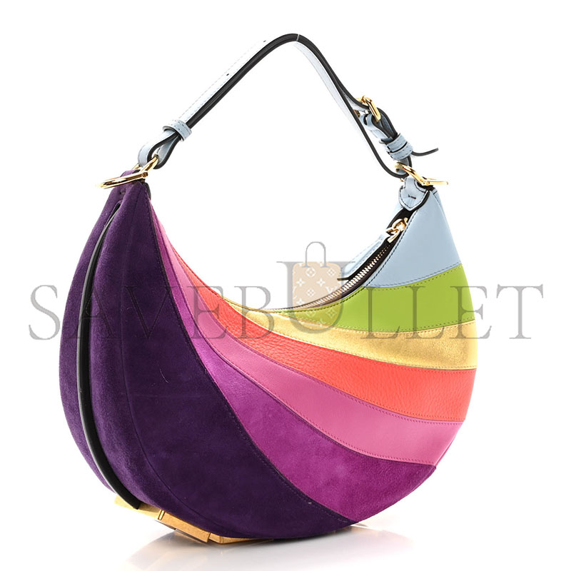 FENDI VITELLO SETA GOATSKIN SUEDE RAINBOW INLAY SMALL FENDIGRAPHY HOBO BAG MULTICOLOR AZZURRO BABY (29*24.5*10cm)