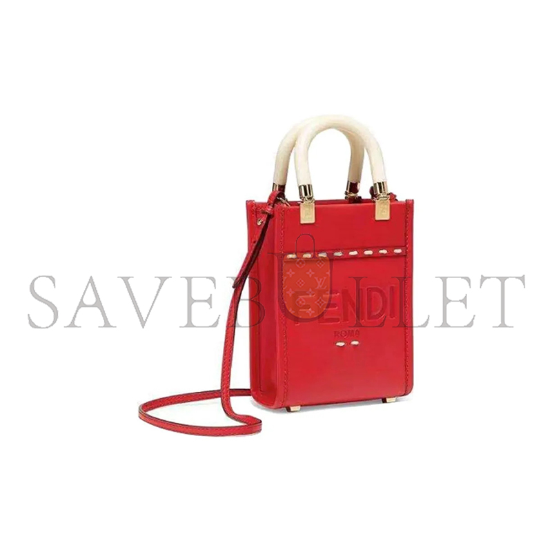 FENDI VITELLO KING PLEXIGLASS MINI FENDI SUNSHINE SHOPPER TOTE FUOCO 8BS051AHNVF0XVW (18*13*6.5cm)