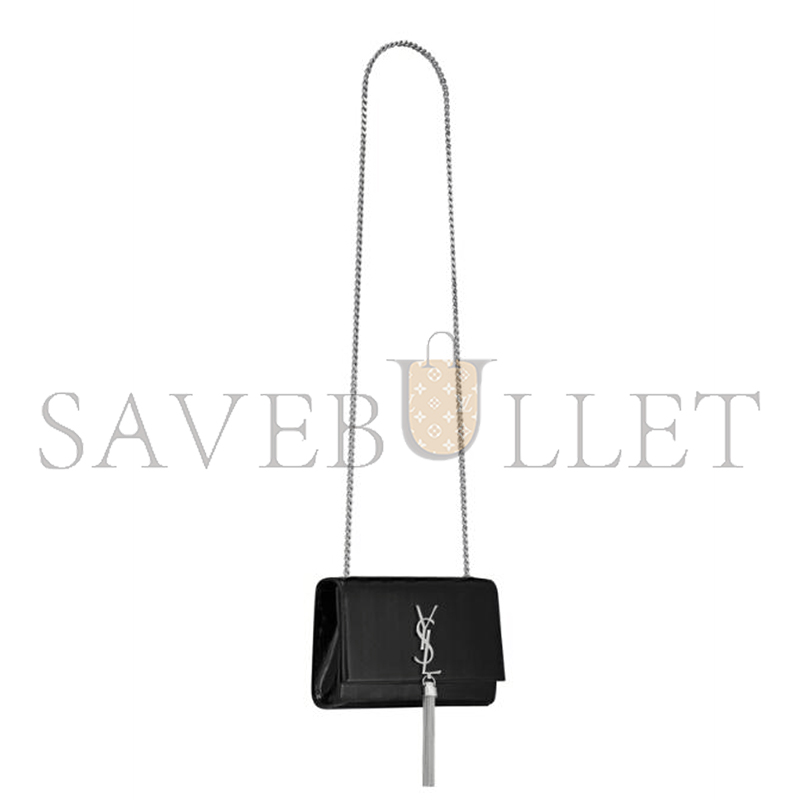 YSL KATE SMALL CHAIN BAG WITH TASSEL IN CHEVRON PATENT LEATHER 474366AAAWI1000 (20*12.5*5cm)