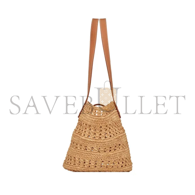 YSL PANIER SMALL BAG IN CROCHET RAFFIA AND SMOOTH LEATHER 685618GAAAC2080 (38*20*21cm)