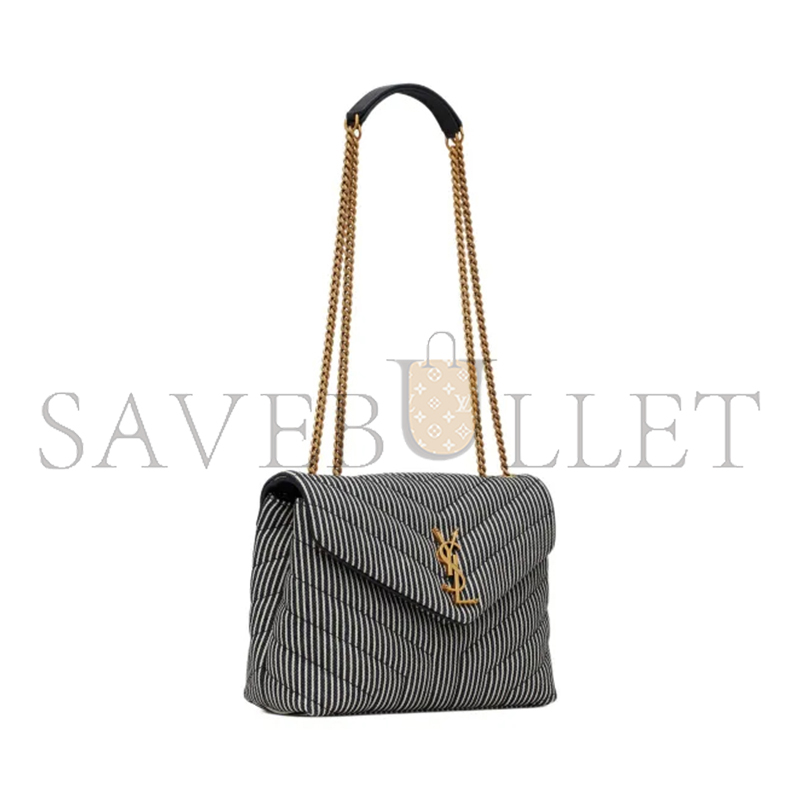 YSL LOULOU SMALL IN Y-QUILTED STRIPED DENIM 494699FAA7G4165 (23*17*9cm)