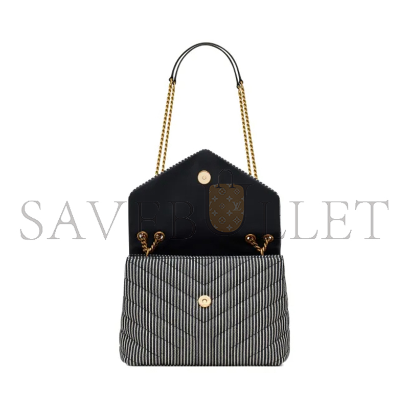 YSL LOULOU SMALL IN Y-QUILTED STRIPED DENIM 494699FAA7G4165 (23*17*9cm)