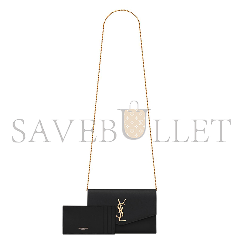 YSL UPTOWN CHAIN WALLET IN GRAIN DE POUDRE EMBOSSED LEATHER 6077881GF0J1000 (19*12*3cm)
