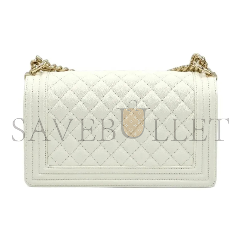 CHANEL CAVIAR MEDIUM QUILTED BOY FLAP WHITE A67086 (25*15*8cm)