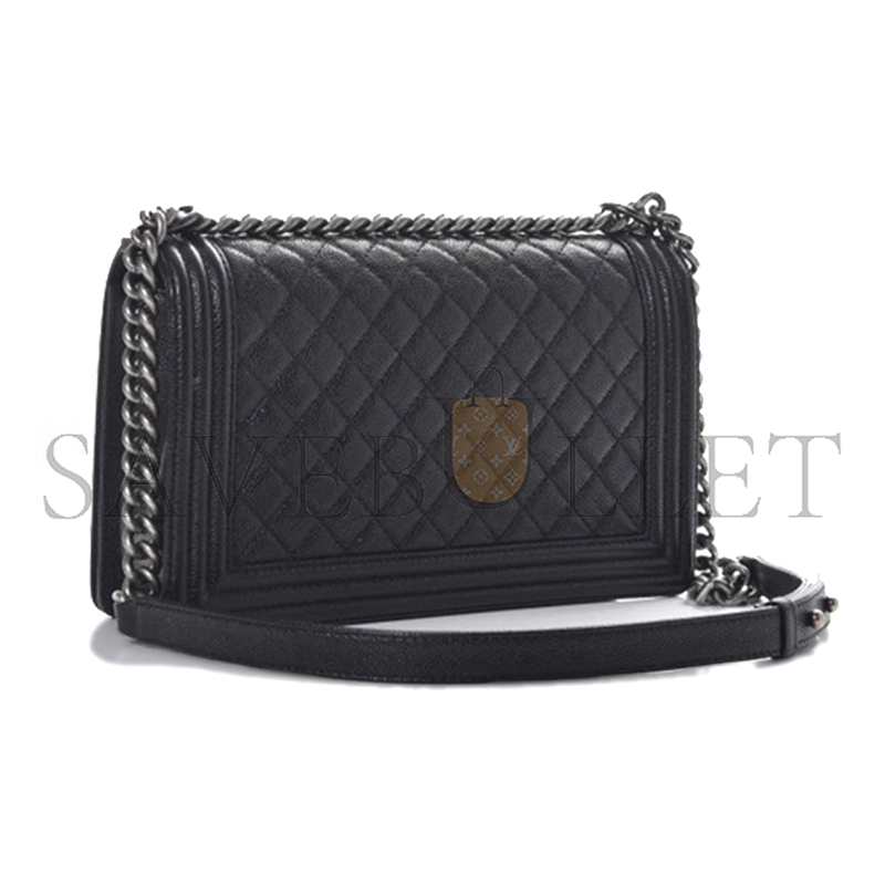 CHANEL CAVIAR LARGE QUILTED BOY FLAP BLACK A92193 Y83338 94305 (28*17.5*7.5cm)