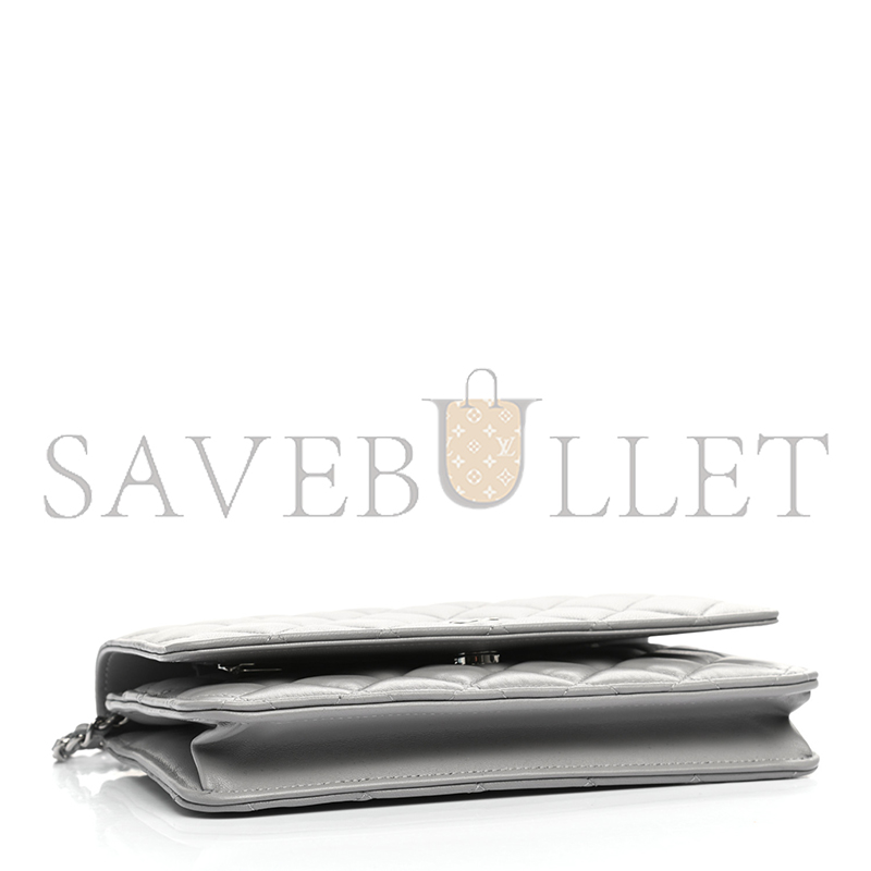 CHANEL LAMBSKIN QUILTED WALLET ON CHAIN WOC GREY (19*13*3cm)