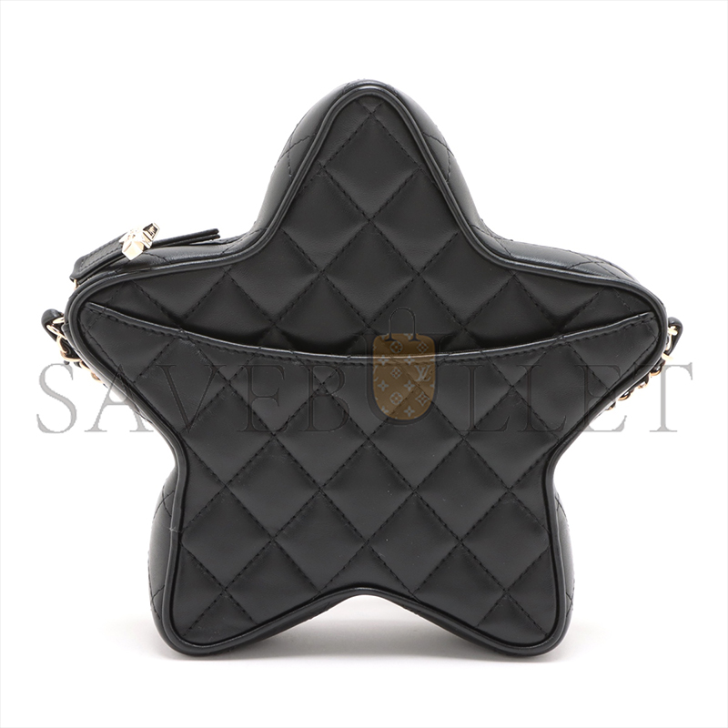 CHANEL LAMBSKIN CHAIN SHOULDER BAG STAR BLACK GOLD METAL FITTI AS4579 (22.5*6cm)