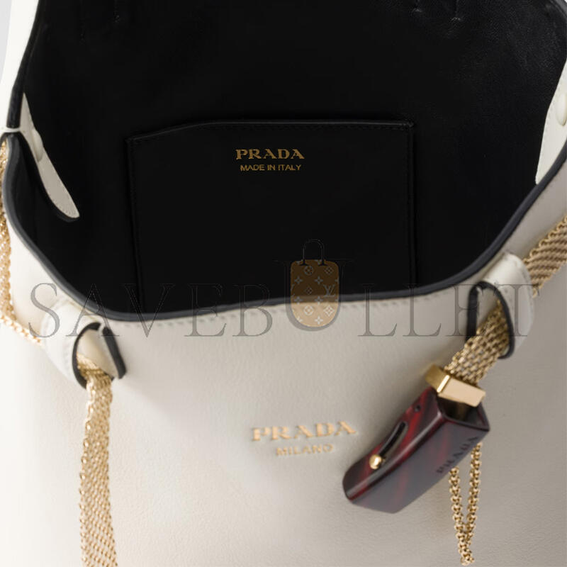 PRADA BUCKLE LEATHER BUCKET BAG WITH JEWELED BELT 1BE085 (29*16.5*18cm)