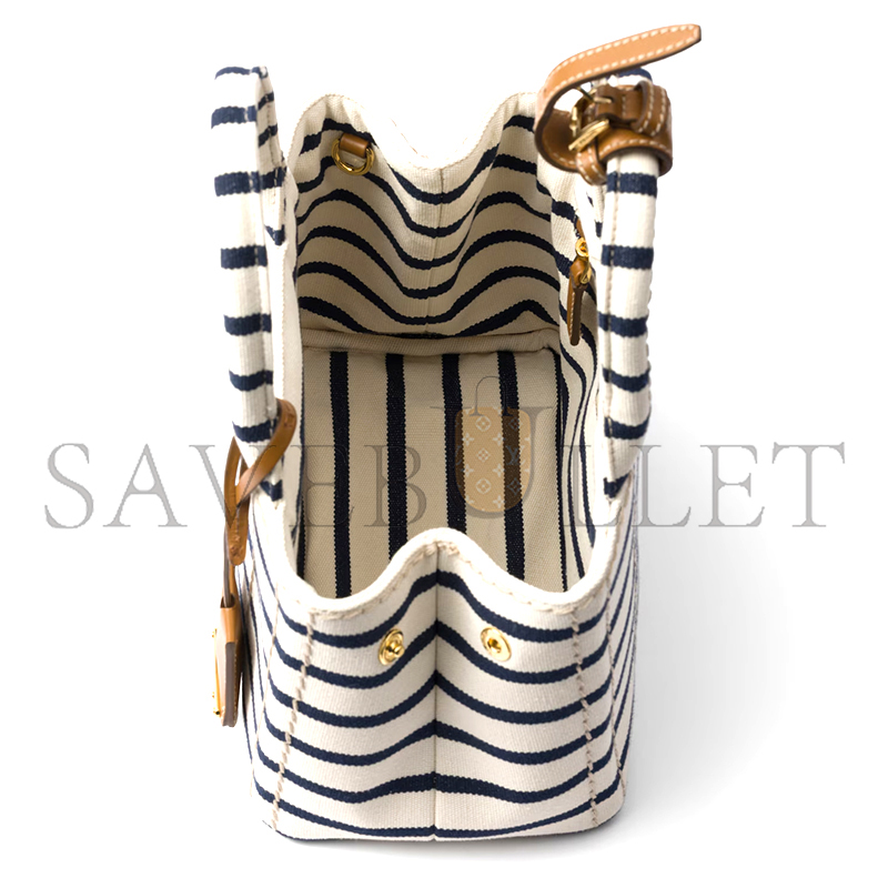 PRADA JARDINIÈRE STRIPED COTTON CANVAS MINI BAG 1BA038 (22*15*13cm)