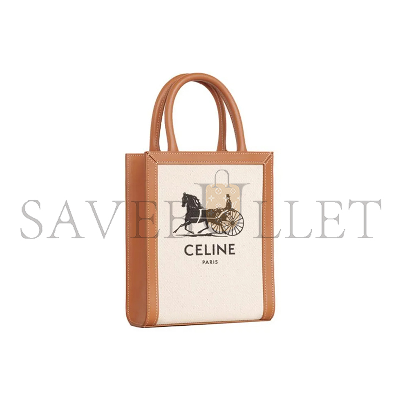 CELINE MINI TOTE IN CABAS SULKY PRINTED FABRIC AND COWHIDE LEATHER 193302DCI.02NT (21*17*4cm)