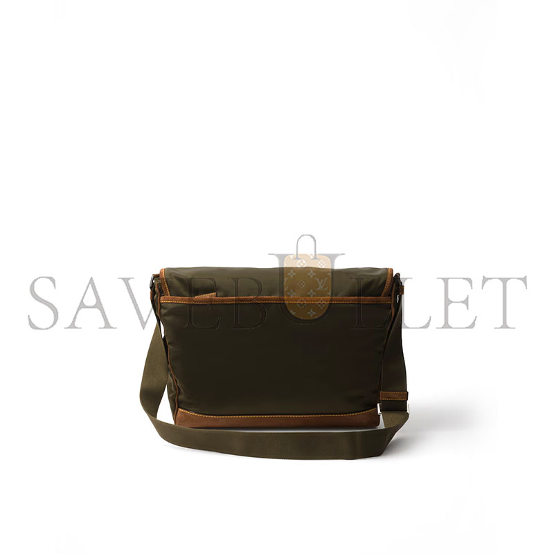 PRADA LARGE RE-NYLON AND SUEDE SHOULDER BAG 2VD052 (30*29.5*14.5cm)