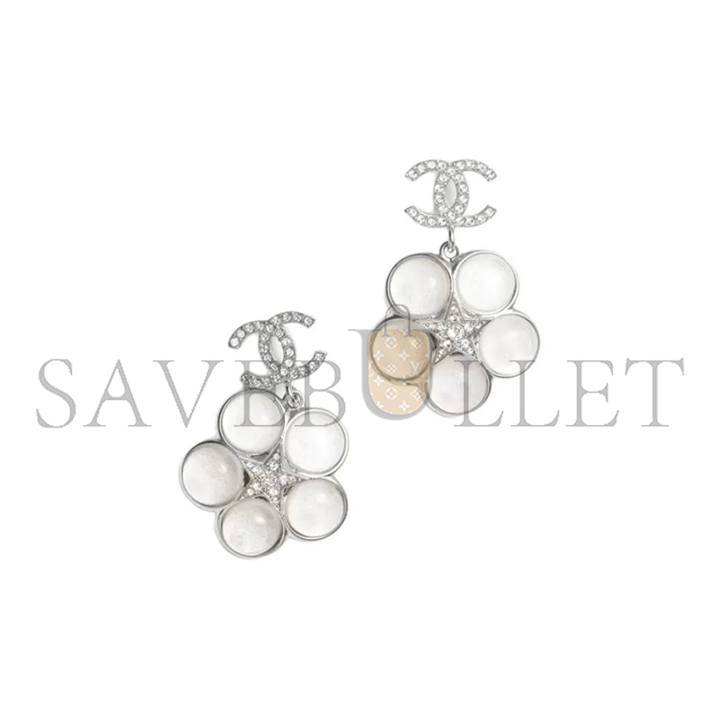 CHANEL STAR FLOWER CRYSTAL EARRINGS SILVER ABE285