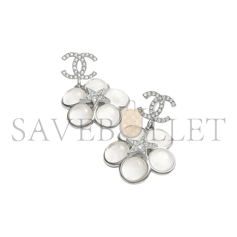 CHANEL STAR FLOWER CRYSTAL EARRINGS SILVER ABE285