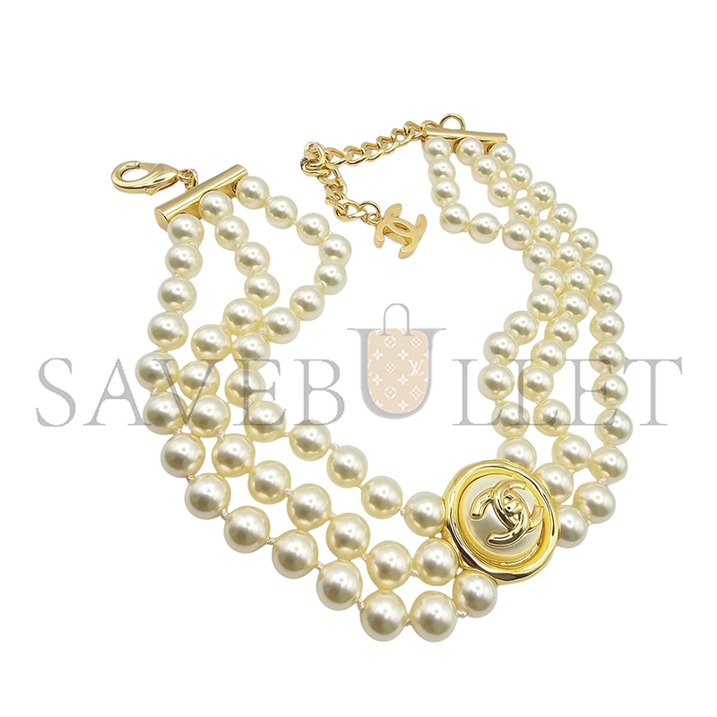 CHANEL CC FAUX PEARL GOLD CHOKER ABE253