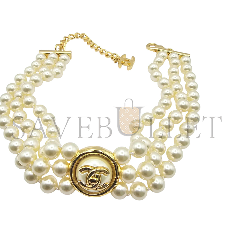 CHANEL CC FAUX PEARL GOLD CHOKER ABE253