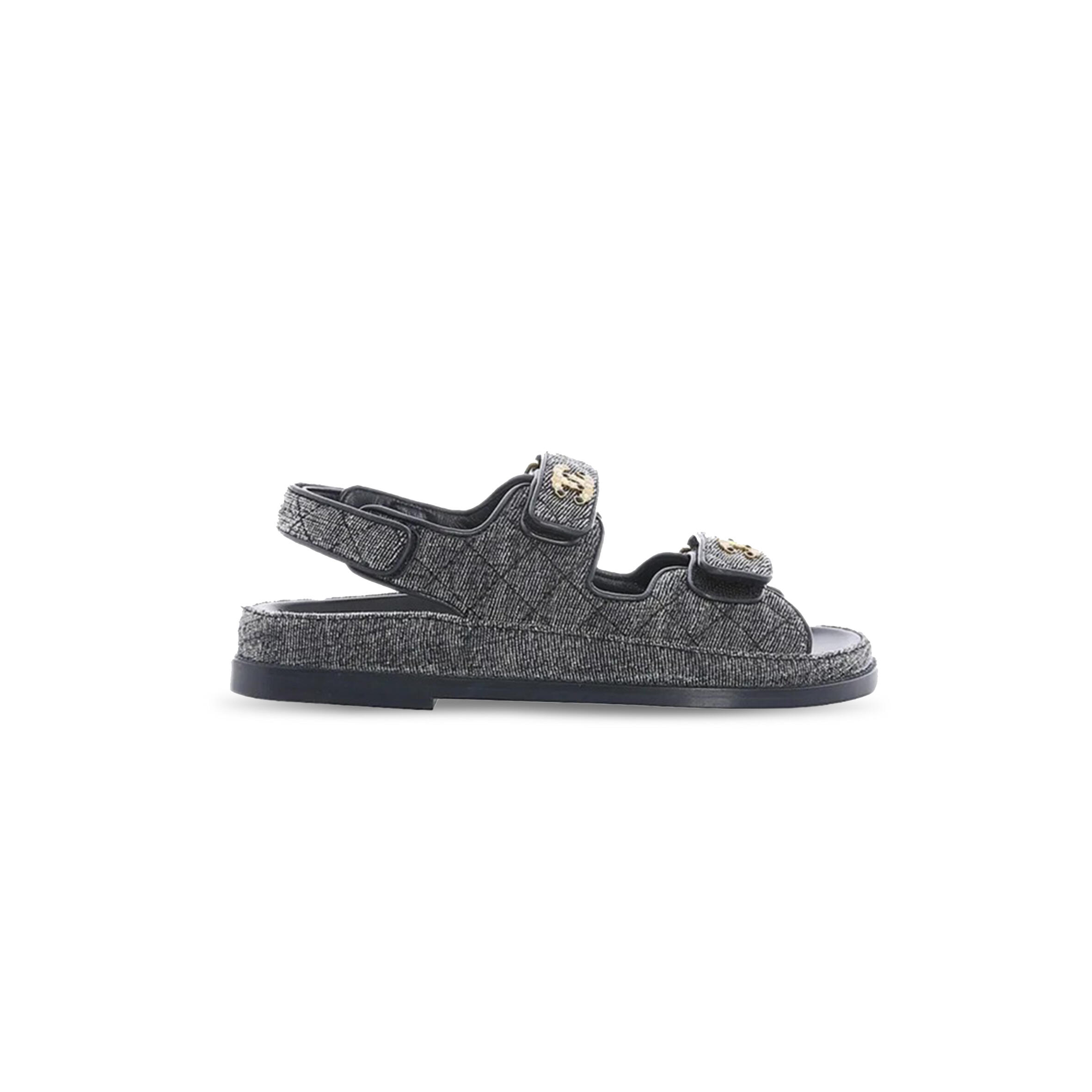 CHANEL VELVET DAILY CASUAL SANDALS FOR WOMEN BLACK & GRAY G35927 X56243 0L121