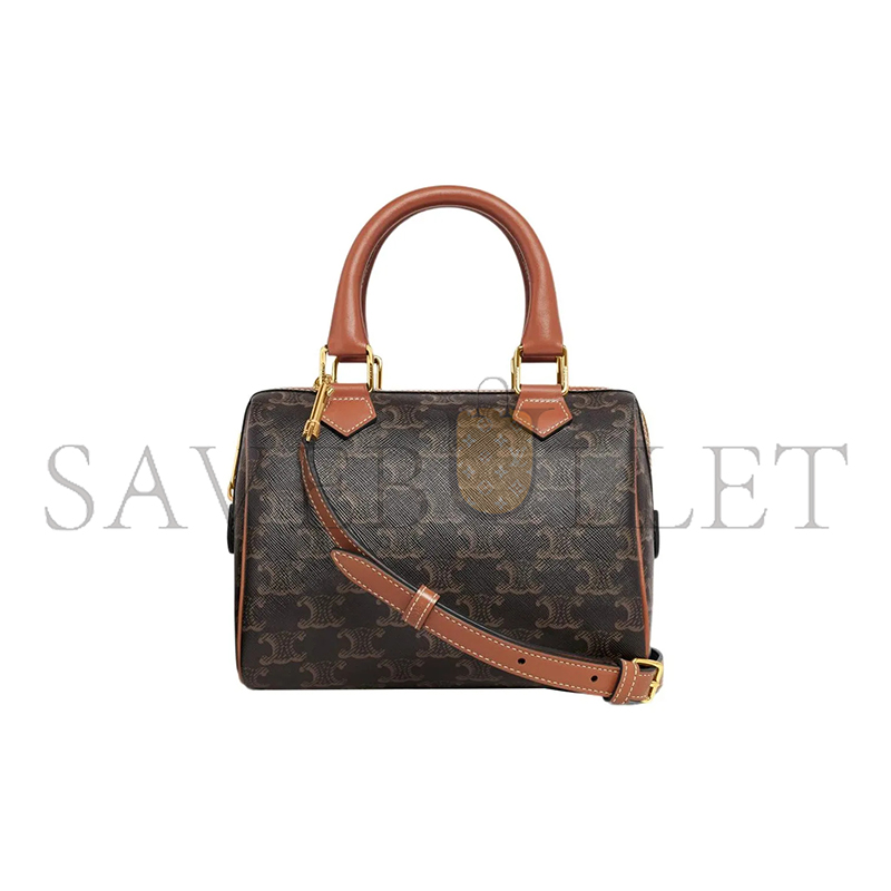 CELINE SMALL BOSTON BAG TRIOMPHE IN TRIOMPHE CANVAS AND LAMBSKIN 197582CAS.04LU (19.5*14*7cm)