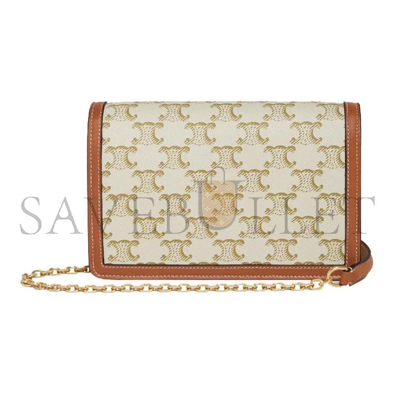 CELINE CHAIN WALLET IN TRIOMPHE CANVAS AND CALFSKIN 10H422DB5.01TA (19.5*13*4cm)