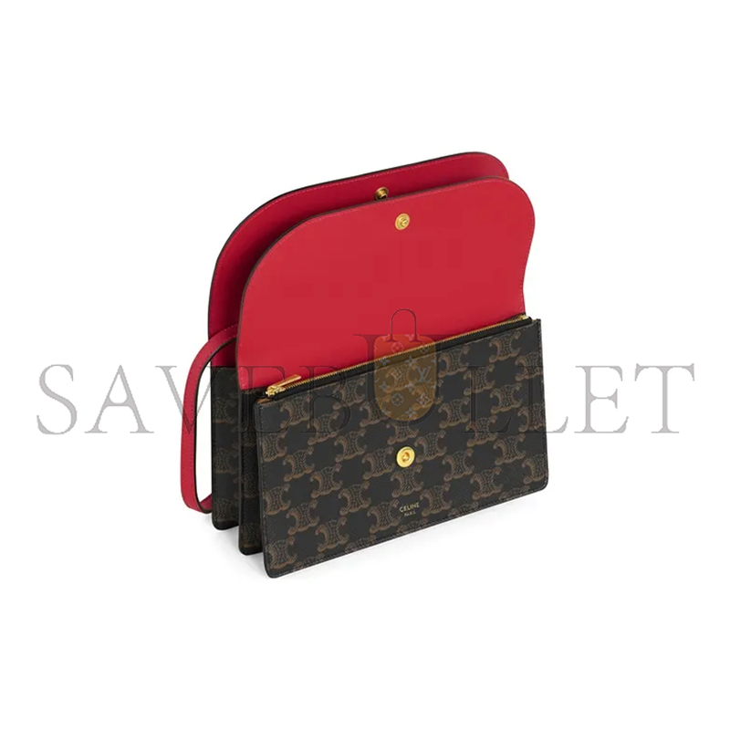 CELINE CROSSBODY BAG IN TRIOMPHE CANVAS AND SMOOTH LAMBSKIN 10D852CIX.27ED (20*11.5cm)