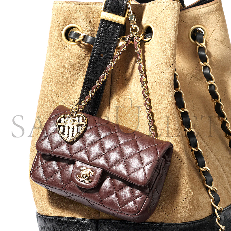 CHANEL CLASSIC MINI BAG WITH HOOK LAMBSKIN & GOLD-TONE METAL DARK BROWN AP4760 (12.5*8*5cm)