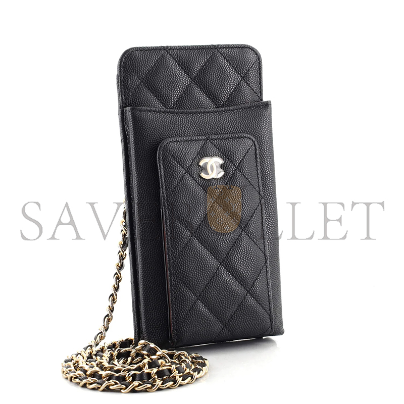 CHANEL PHONE HOLDER CROSSBODY BAG QUILTED CAVIAR AP0990 (18.2*9*3cm)