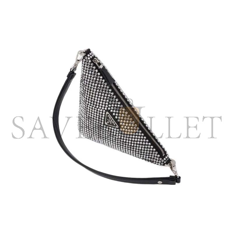 PRADA TRIANGLE SATIN MINI BAG WITH CRYSTALS 1BC190 (26*14*6cm)