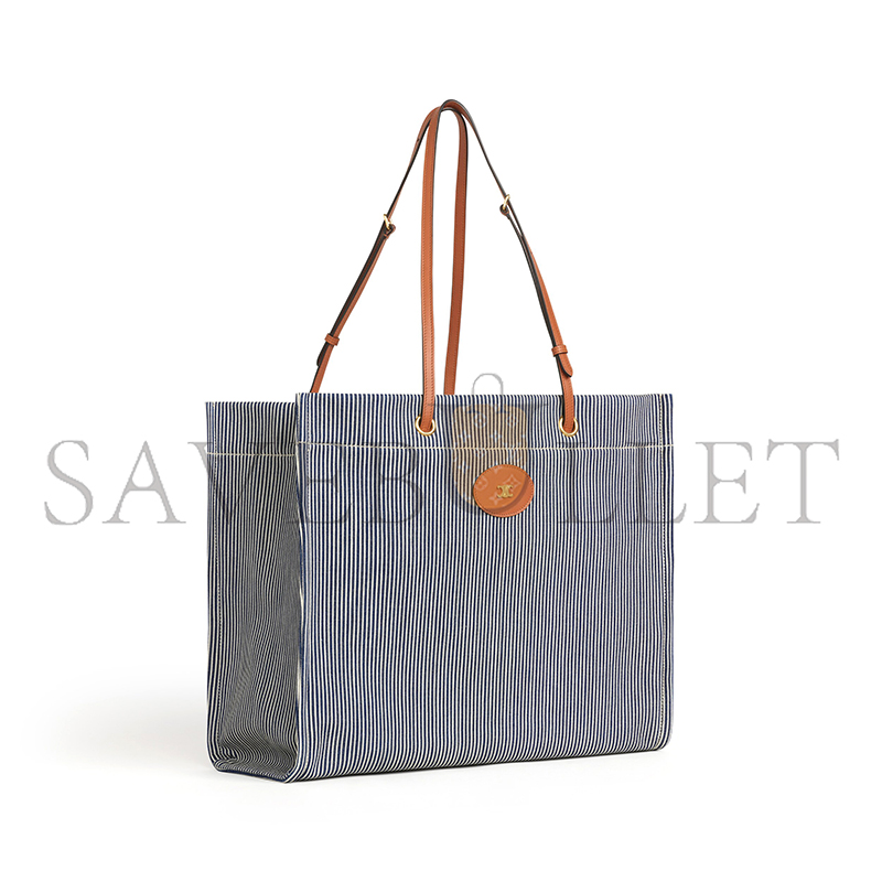 CELINE SQUARED CABAS CELINE IN STRIPED TEXTILE AND CALFSKIN 192802CHD.07AT (45*35*15cm)