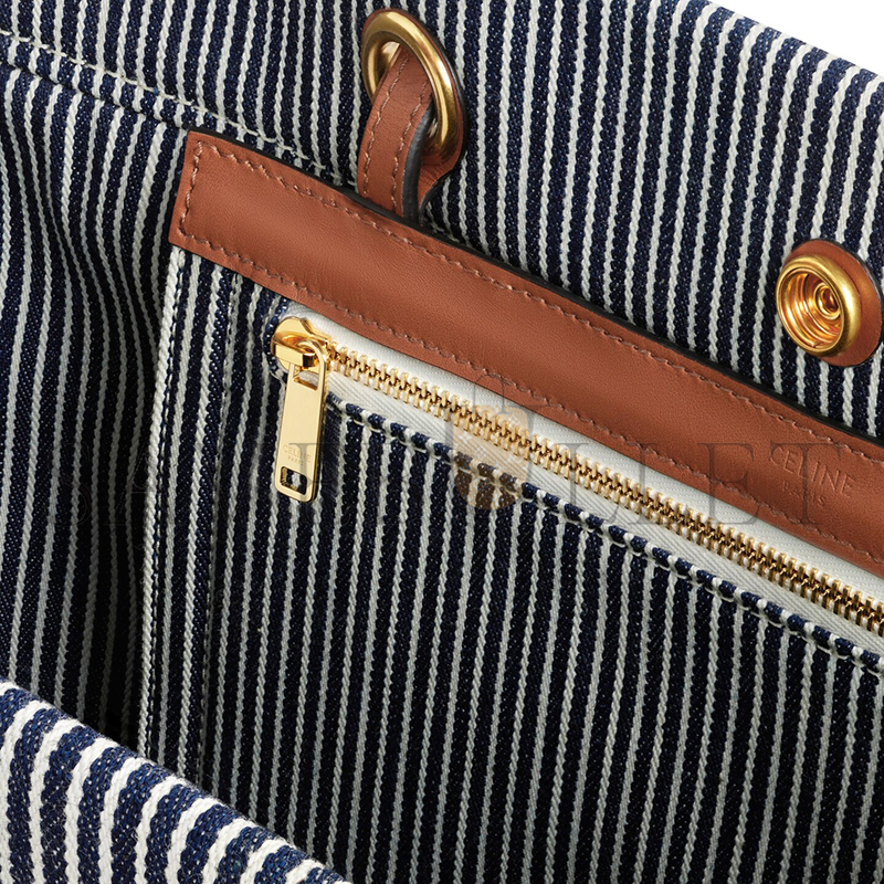 CELINE SQUARED CABAS CELINE IN STRIPED TEXTILE AND CALFSKIN 192802CHD.07AT (45*35*15cm)