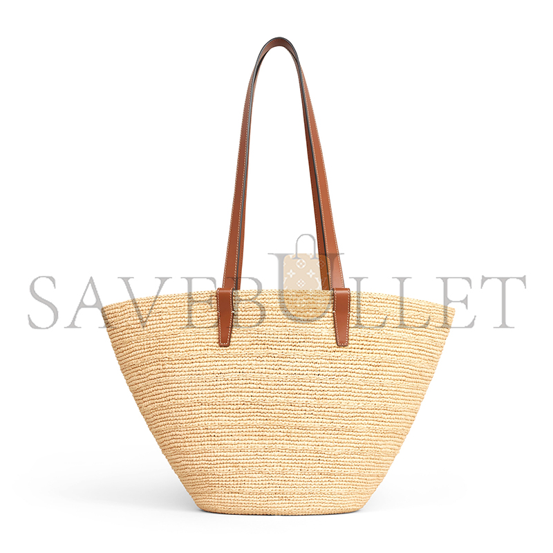 CELINE MEDIUM SUPPLE CELINE CLASSIC PANIER IN RAFFIA AND CALFSKIN 114342FF7.04LU (30*22*14cm)
