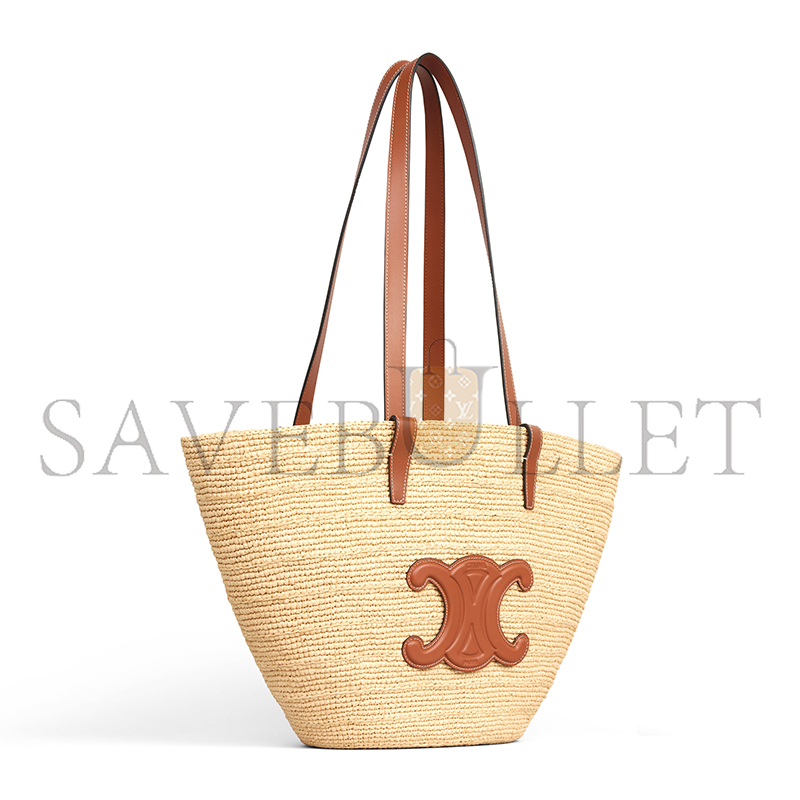 CELINE MEDIUM SUPPLE CELINE CLASSIC PANIER IN RAFFIA AND CALFSKIN 114342FF7.04LU (30*22*14cm)
