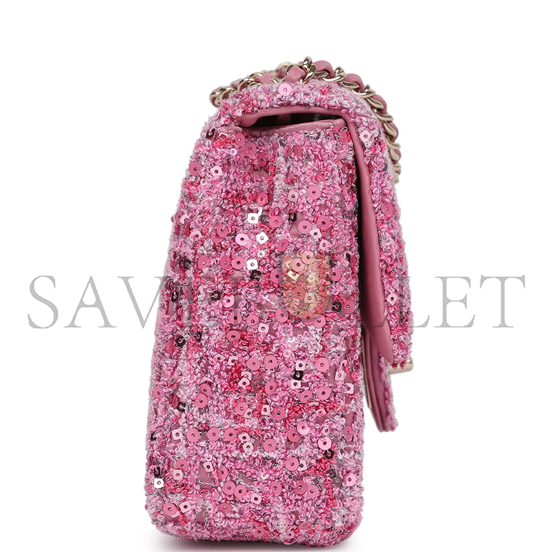 CHANEL MASTER MINI CLASSIC RECTANGULAR FLAP BAG PINK TWEED AND SEQUIN GOLD HARDWARE (20*13*6cm)