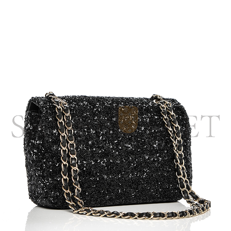 CHANEL MASTER SEQUIN EMBROIDERED MEDIUM FLAP BAG BLACK 189545 (25*16*6cm)