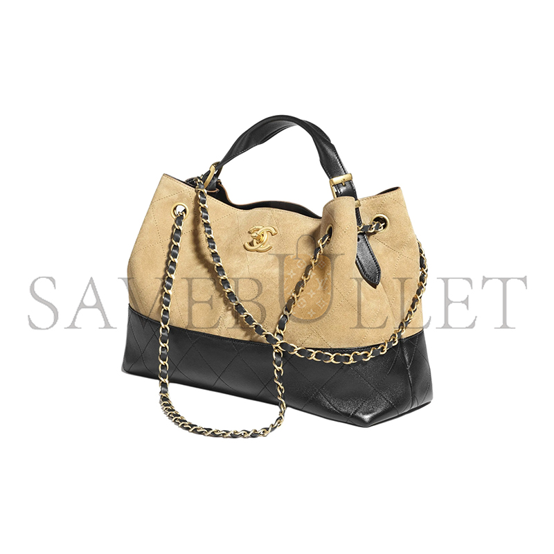 CHANEL MASTER SHOPPING BAG SUEDE CALFSKIN, SHINY LAMBSKIN & GOLD-TONE METAL BEIGE & BLACK AS5634 (36*24*12cm)
