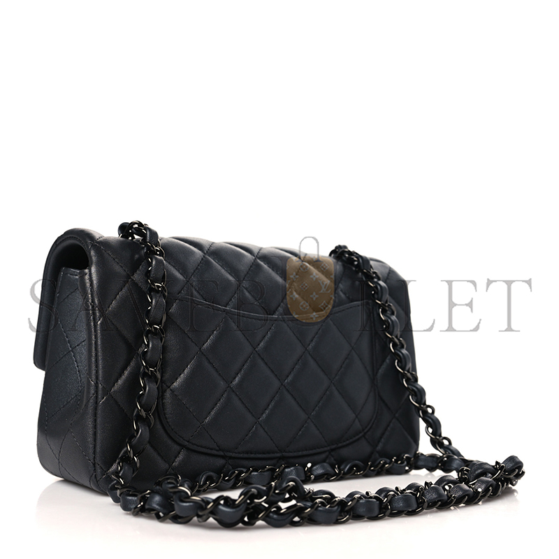 CHANEL LAMBSKIN QUILTED MINI RECTANGULAR FLAP SO BLACK 1312602 (20*12*6cm)