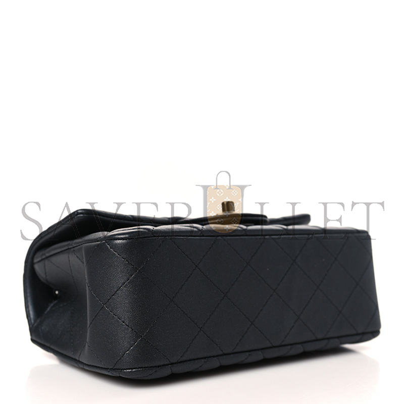 CHANEL LAMBSKIN QUILTED MINI RECTANGULAR FLAP SO BLACK 1312602 (20*12*6cm)