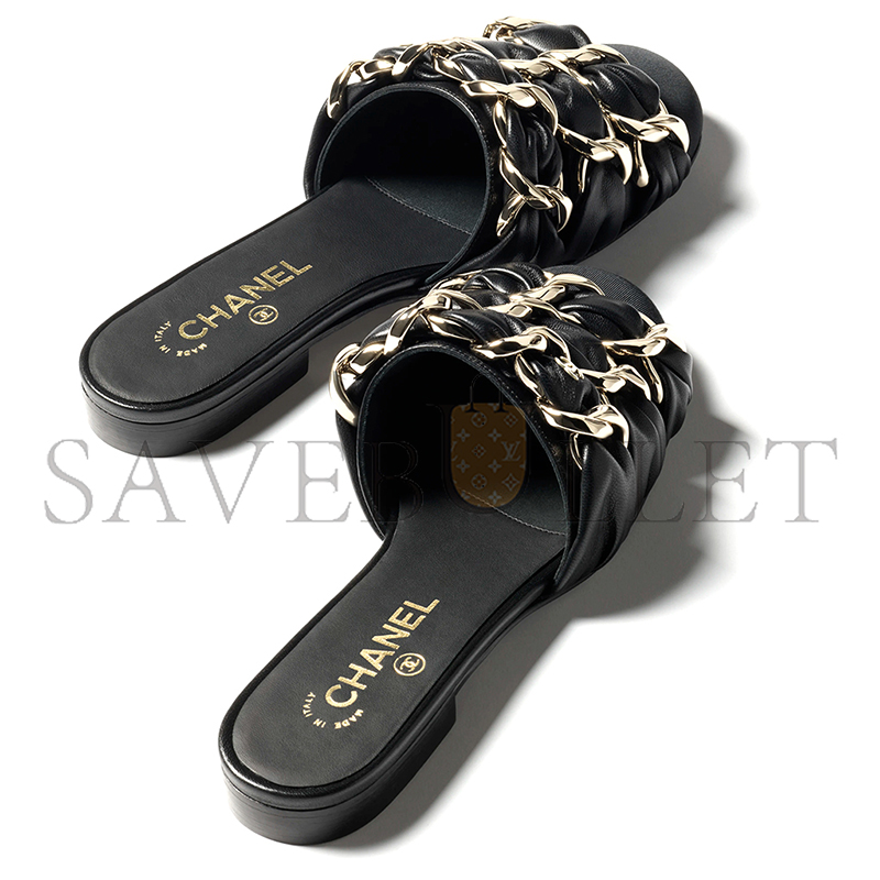 CHANEL MULES LAMBSKIN & GROSGRAIN BLACK G46653