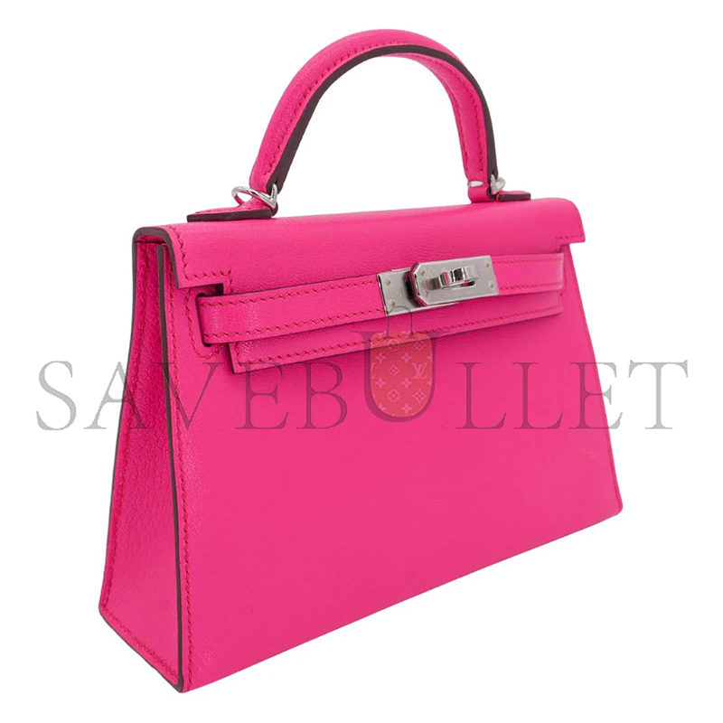 HERMES MASTER KELLY II SELLIER MINI ROSE POP CHEVRE LEATHER PALLADIUM HARDWARE 103785 (20*11*6cm)