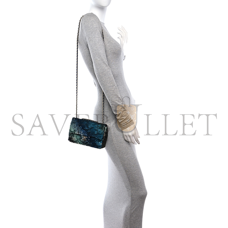 CHANEL MASTER SHADED SEQUINS MINI FLAP LIGHT GREEN DARK BROWN WHITE BLUE 1585379 (20*14*7cm)