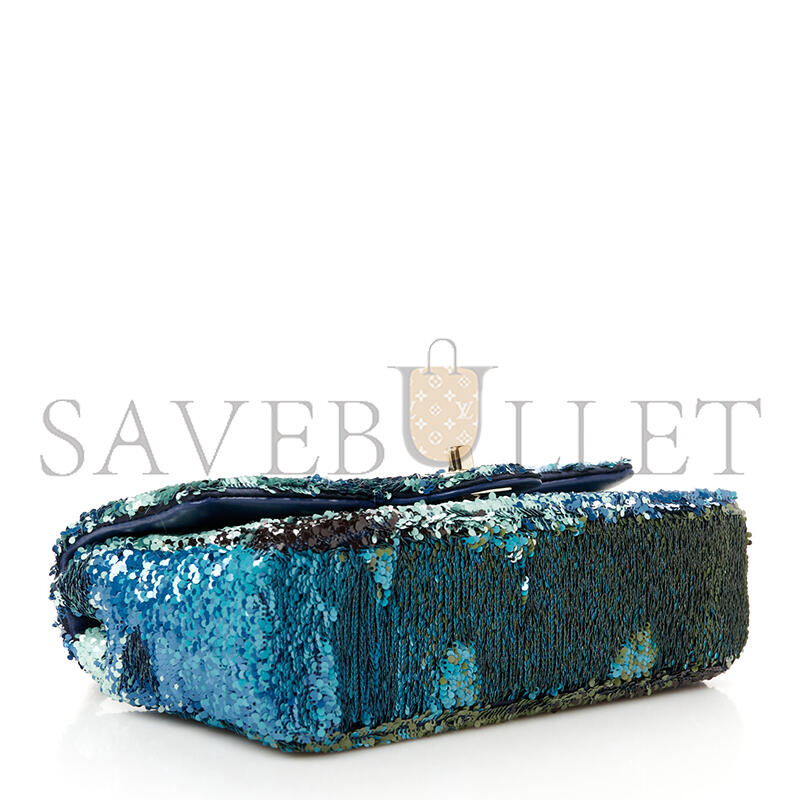 CHANEL MASTER SHADED SEQUINS MINI FLAP LIGHT GREEN DARK BROWN WHITE BLUE 1585379 (20*14*7cm)