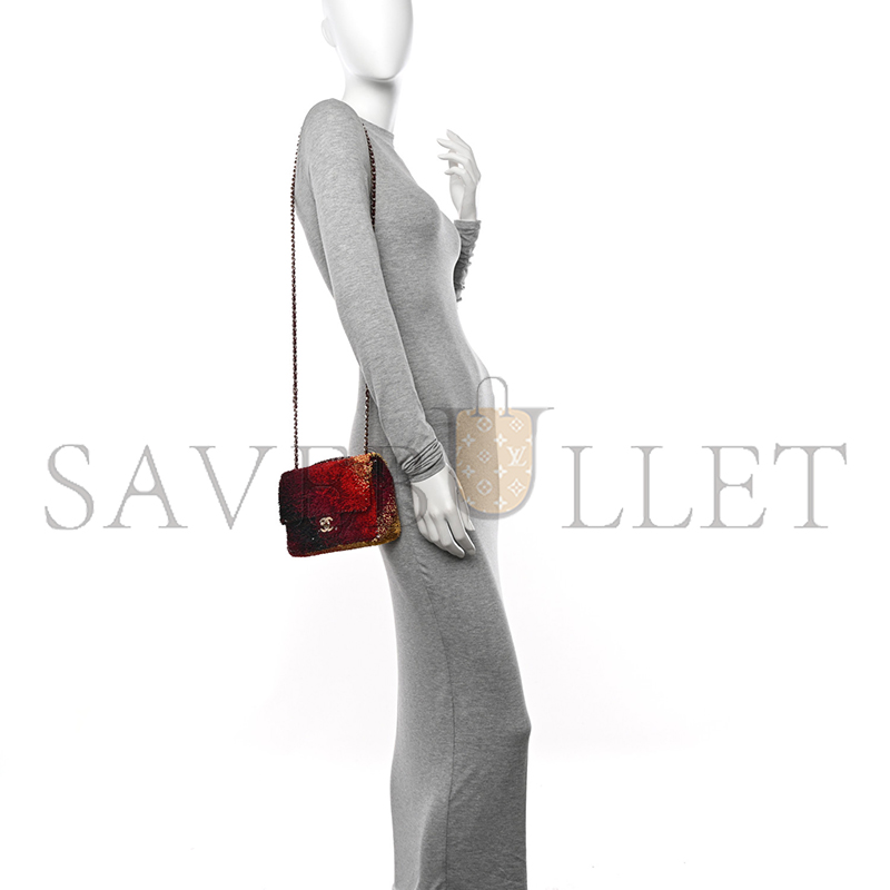 CHANEL MASTER SHADED SEQUINS MINI FLAP BLACK BURGUNDY RED YELLOW 1566880 (20*14*7cm)