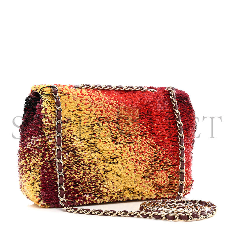 CHANEL MASTER SHADED SEQUINS MINI FLAP BLACK BURGUNDY RED YELLOW 1566880 (20*14*7cm)