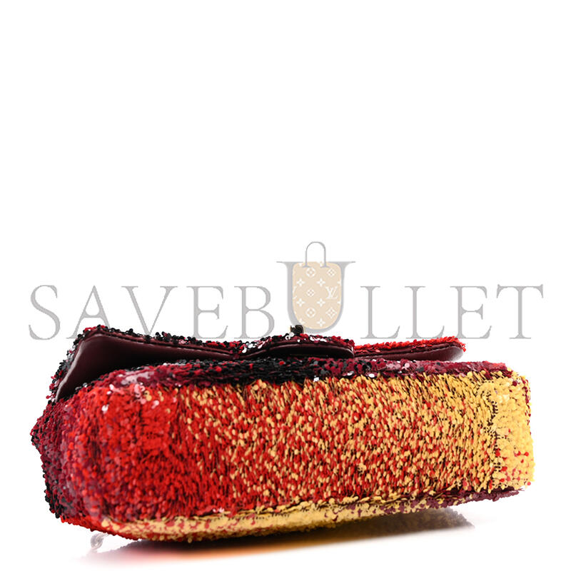 CHANEL MASTER SHADED SEQUINS MINI FLAP BLACK BURGUNDY RED YELLOW 1566880 (20*14*7cm)